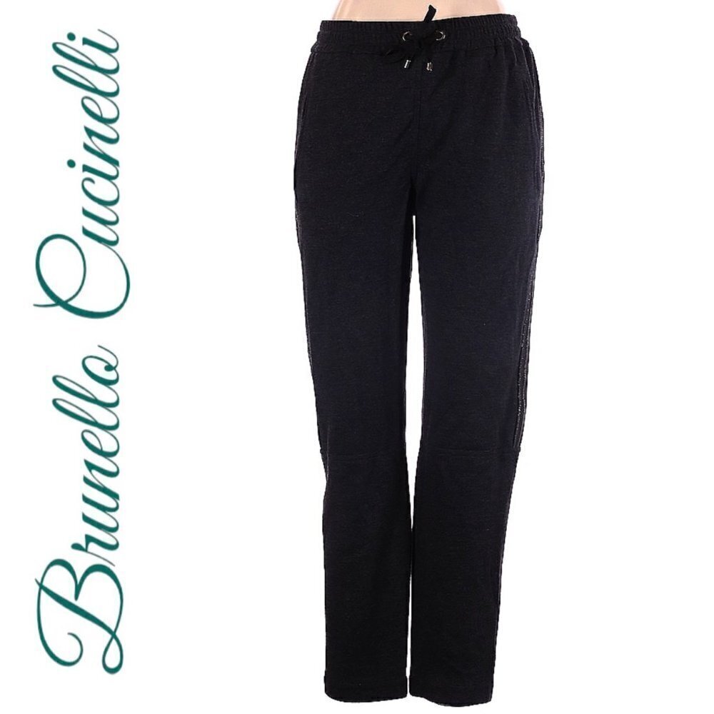 Brunello Cucinelli NWT 100% Cashmere Monili Stripe Joggers Anthracite Grey US 10